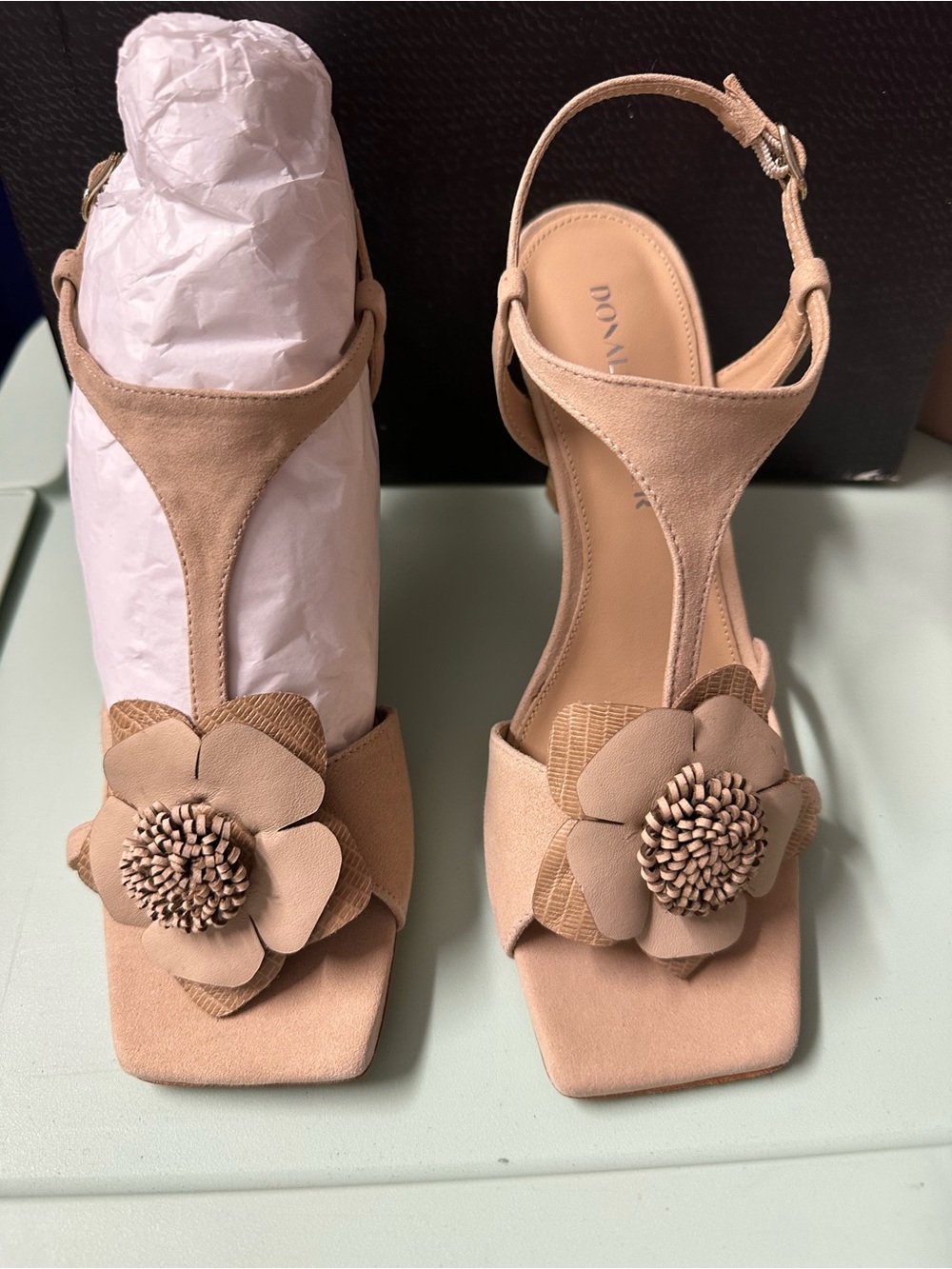 Donald J. Pliner Beige Floral T-Strap Sandals - Picture 5 of 7